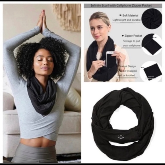 NWT Beyond Yoga infinity scarf neck wrapwith zip hidden pocket black athletic - Picture 2 of 4